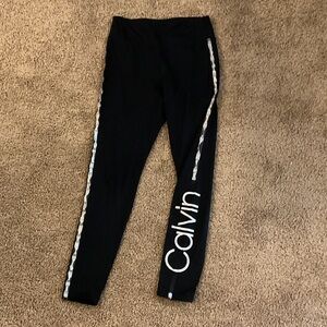 Calvin Klein Black Leggings with White Side Logo and Stripe